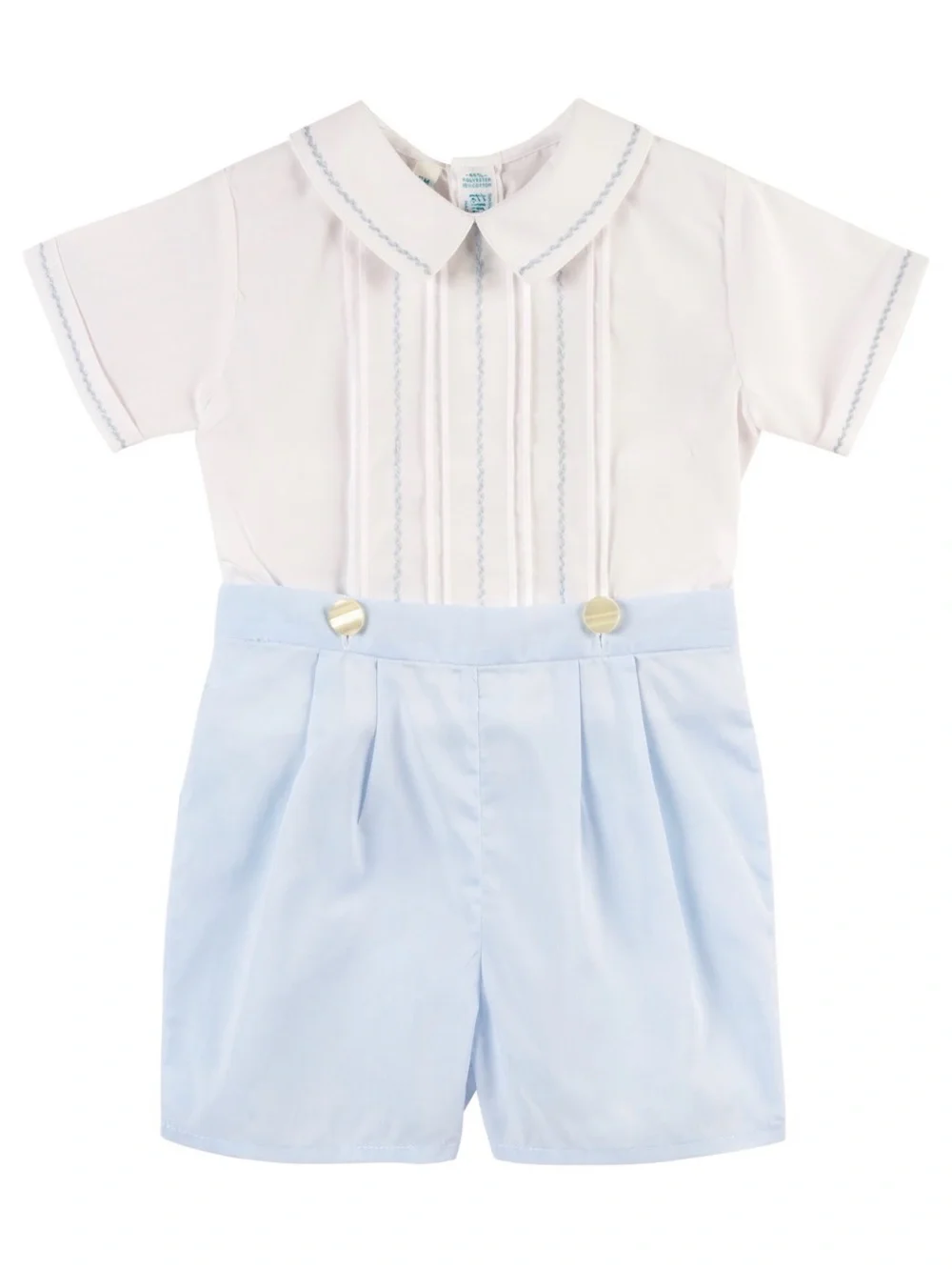 Feltman Brothers White and Light Blue Boys' Short Set with Classic Collar